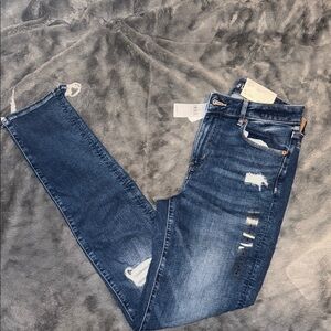American Eagle Outfitters Dark Blue Distressed Skinny Jeans